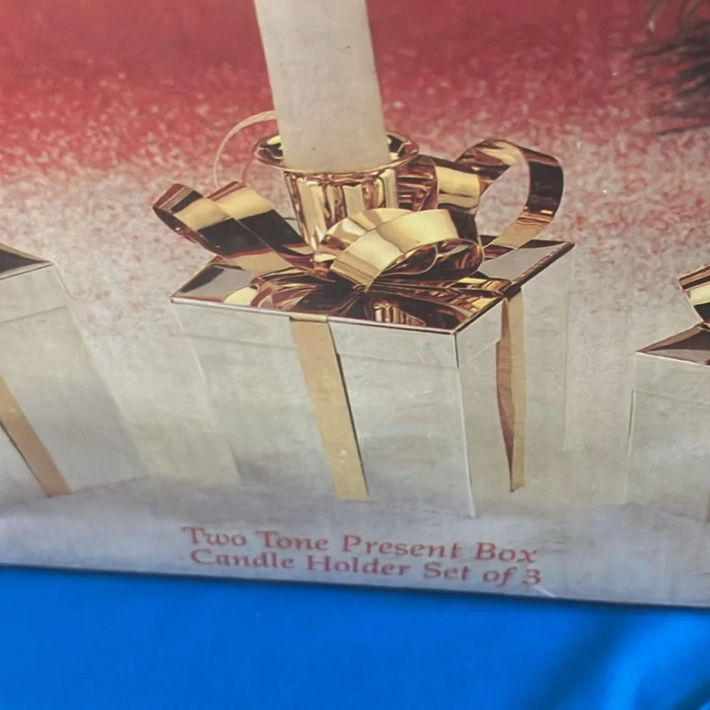 Two Tone Present Box Candle Holder Set - Gold and Silver